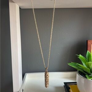 Gold Cylinder Pendant Necklace with light Coral Stones